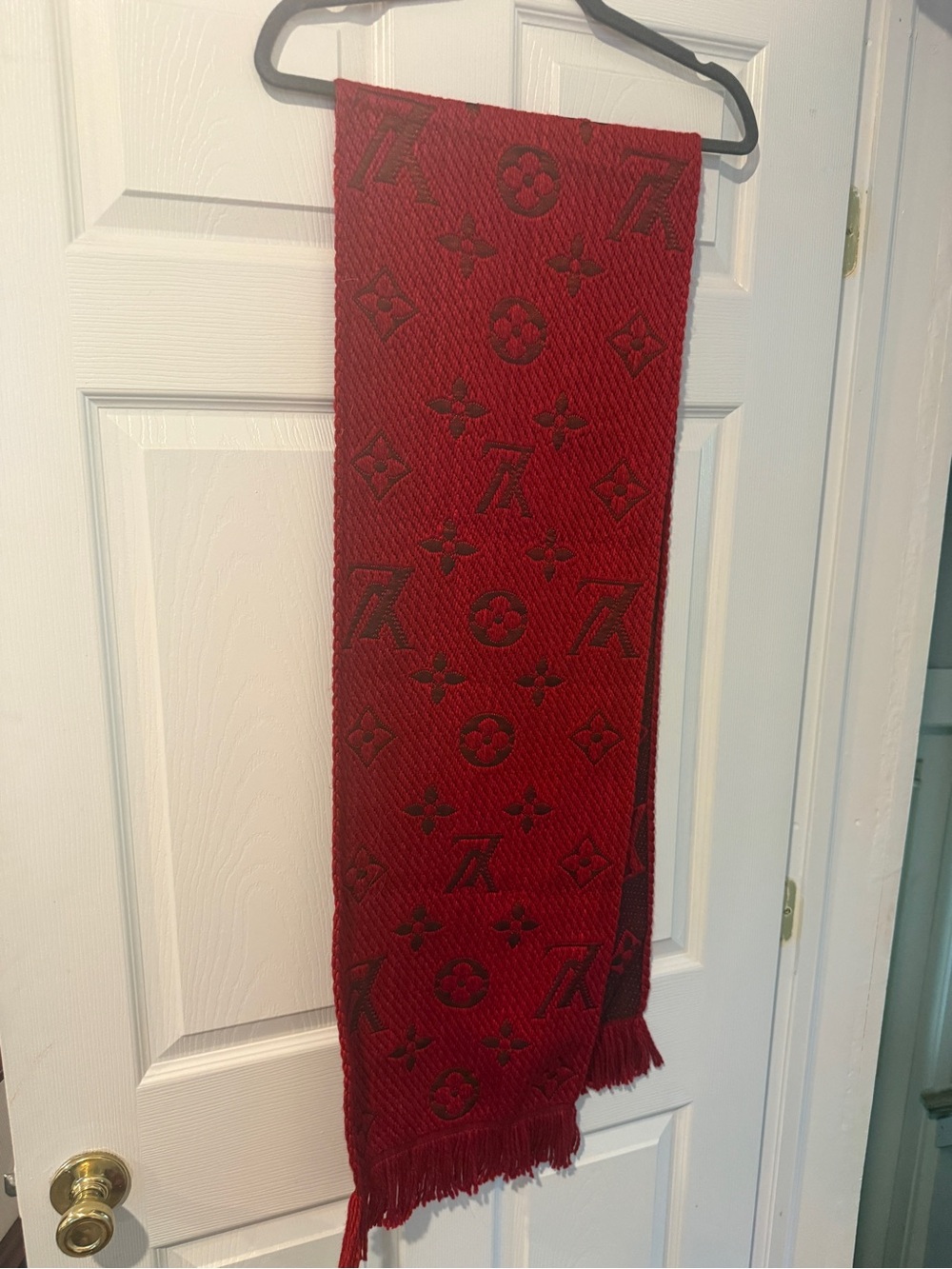 Louis Vuitton Red and Black Monogram Scarf
